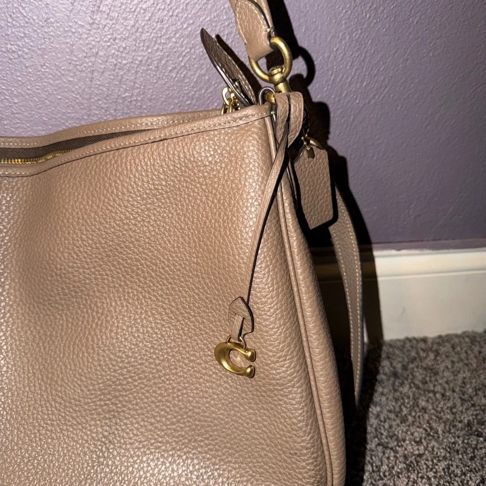 Coach Cary Shoulder Bag Dark Stone Pebble Leather Crossbody Hobo - Picture 3 of 15